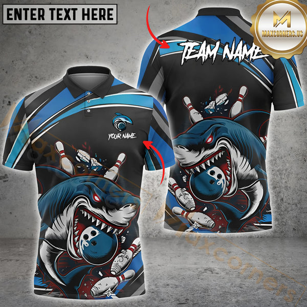 Maxcorners Bowling Angry Shark Multicolor Options Personalized Name, Team Name 3D Shirt