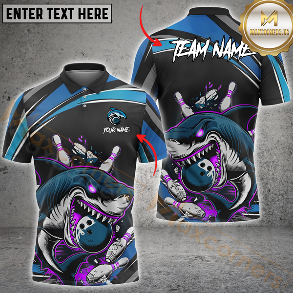 Maxcorners Bowling Angry Shark Multicolor Options Personalized Name, Team Name 3D Shirt