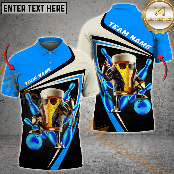 Maxcorners Bowling Funny Beer Multicolor Options Personalized Name, Team Name 3D Shirt