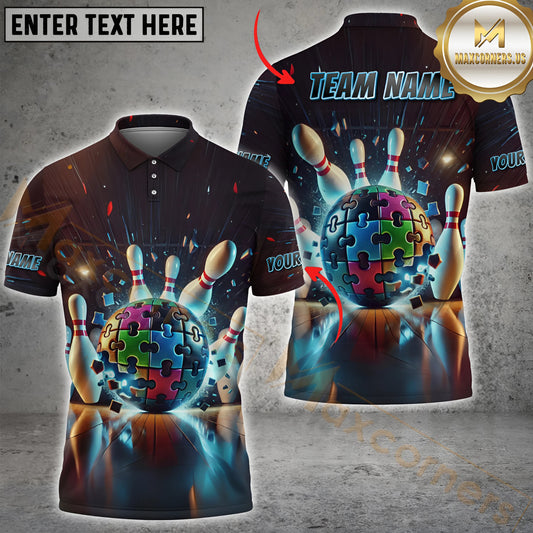 Maxcorners Bowling Puzzle Pattern Personalized Name, Team Name 3D Shirt