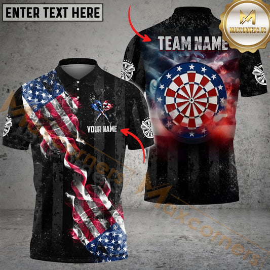 Maxcorners Darts Smoke US Flag Personalized Name, Team Name 3D Shirt For Women