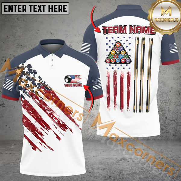 Maxcorners Ball 8 US Flag Champion Pattern Billiard Jersey Personalized Name, Team Name 3D Shirt