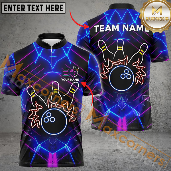 Maxcorners Neon Light Style Bowling Jersey Personalized Name, Team Name 3D Shirt