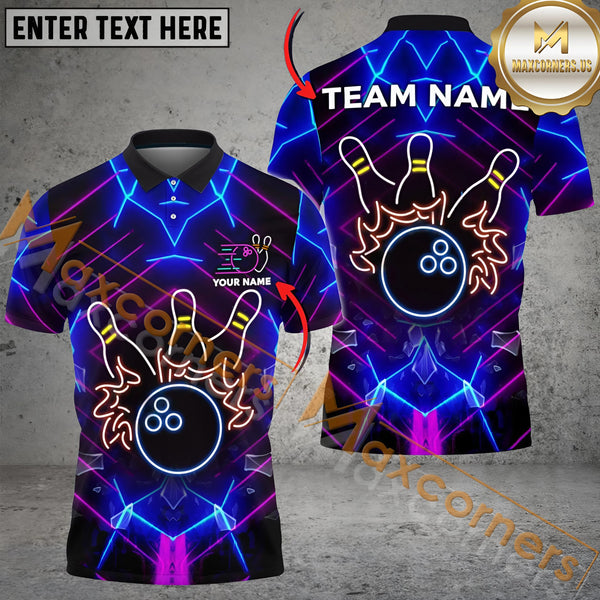 Maxcorners Neon Light Style Bowling Jersey Personalized Name, Team Name 3D Shirt