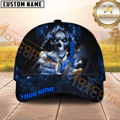 Maxcorners Bowling Skull Fire Multicolor Option Personalized Name 3D Cap