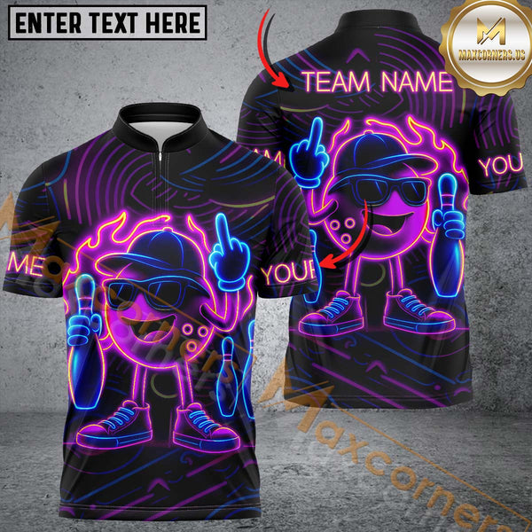 Maxcorners Bowling Neon Flame Multicolor Customized Name, Team Name 3D Shirts