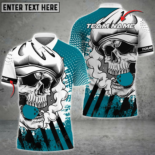 Maxcorners Skull Vintage Dot Pattern Bowling Jersey Multicolor Option Customized Name, Team Name 3D Polo Shirt