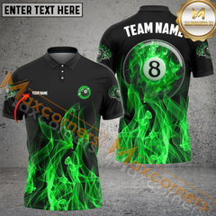 Maxcorners Ball 8 Heavenly Flame Billiard Jersey Multicolor Option Personalized Name, Team Name 3D Polo Shirt ( 4 Colors )