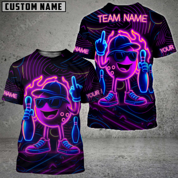 Maxcorners Bowling Neon Flame Multicolor Customized Name, Team Name 3D Shirts