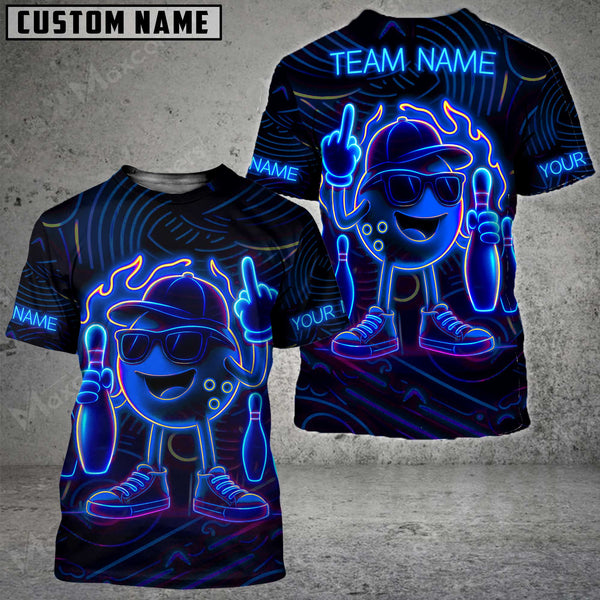 Maxcorners Bowling Neon Flame Multicolor Customized Name, Team Name 3D Shirts