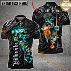 Maxcorners Billiard Skull And Beer Multicolor Customized Name, Team Name 3D Shirt