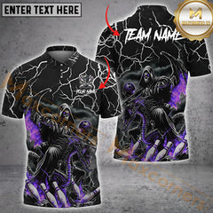 Maxcorners Bowling Skull Reaper Multicolor Options Personalized Name, Team Name 3D Shirt