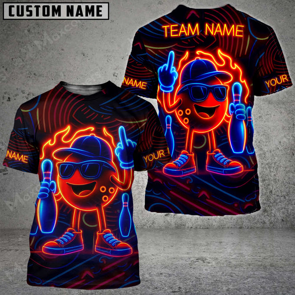 Maxcorners Bowling Neon Flame Multicolor Customized Name, Team Name 3D Shirts