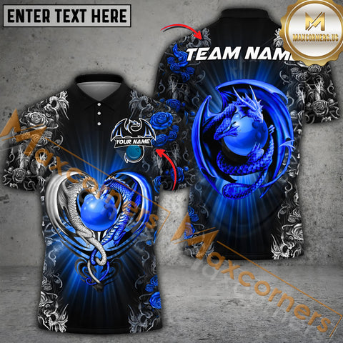 Maxcorners Dragon Flower Light Bowling Jersey Multicolor Option Customized Name, Team Name 3D Polo Shirt