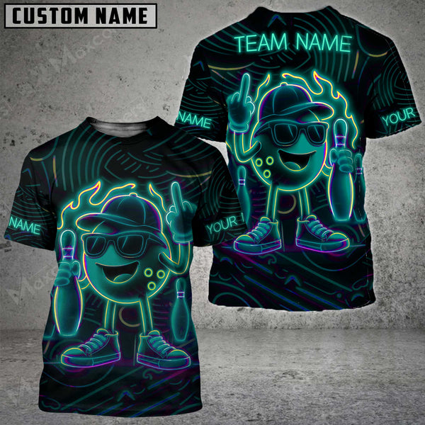 Maxcorners Bowling Neon Flame Multicolor Customized Name, Team Name 3D Shirts