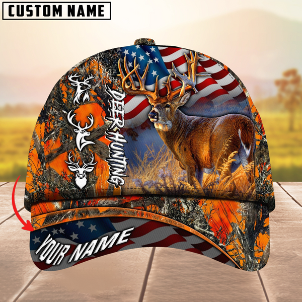 Maxcorners Hagre Zumjyre Deer Hunting American Flag Multicolor Personalized Name 3D Cap