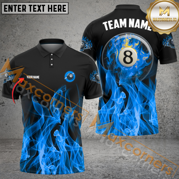 Maxcorners Ball 8 Heavenly Flame Billiard Jersey Multicolor Option Personalized Name, Team Name 3D Polo Shirt ( 4 Colors )