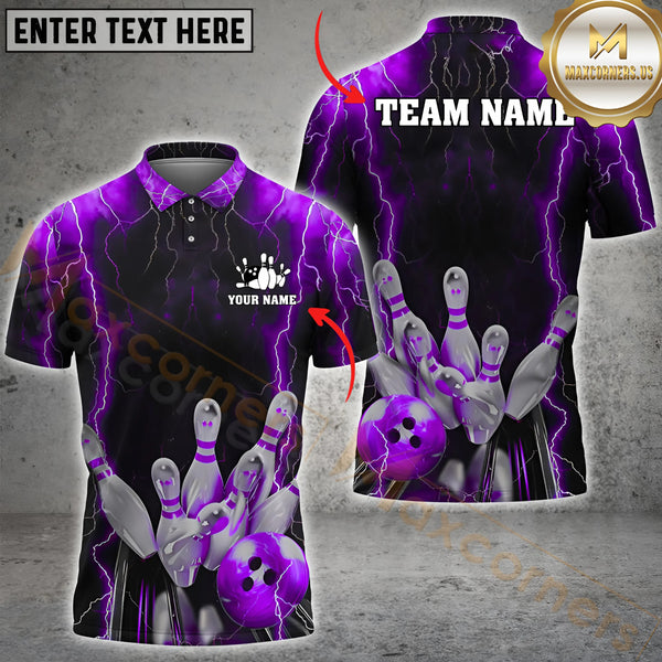 Maxcorners Bowling Lightning Multicolor Option Customized Name, Team Name 3D Shirt