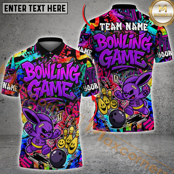 Maxcorners Bowling Graffiti Colorful Bunny Multicolor Customized Name, Team Name 3D Shirts