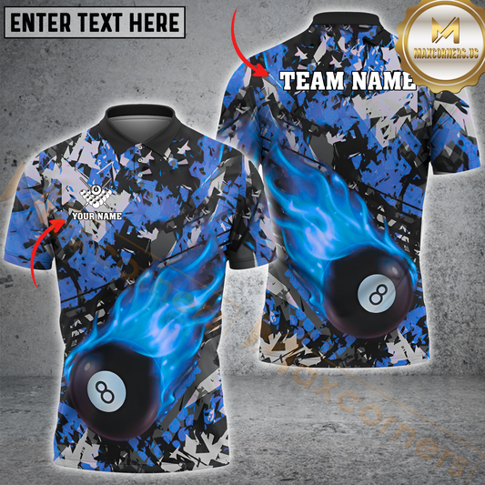 Maxcorners Billiard Flaming 8-Ball Multicolor Options Personalized Name, Team Name 3D Shirt