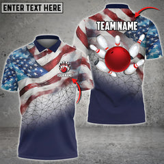 Maxcorners Ball And Pins American Flag Bowling Jersey Multicolor Option Customized Name, Team Name 3D Polo Shirt