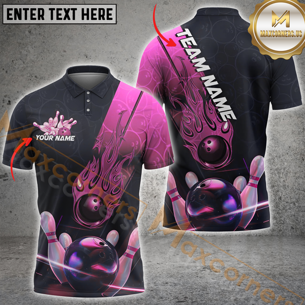 Maxcorners Bowling Flaming Strike Multicolor Options Personalized Name, Team Name 3D Shirt