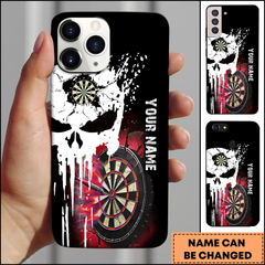 Maxcorners Darts Punisher Skull Cracked Board Blue Flame Personalized Name 3D Phone Case