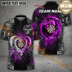 Maxcorners Darts Dragon Flower Light Multicolor Options Personalized Name, Team Name 3D Polo Shirt
