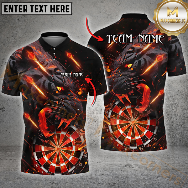 Maxcorners Black Tiger Roaring Fire  Darts Jersey Multicolor Option Customized Name, Team Name 3D Polo Shirt