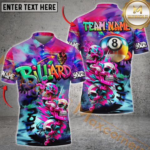 Maxcorners Billiard Skull Neon Graffiti  Personalized Name, Team Name 3D Shirt