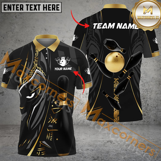 Maxcorners Bowling Ball & Pins Black Panther Pro Sport Jersey Multicolor Customized Name 3D Polo Shirt (6 Colors)