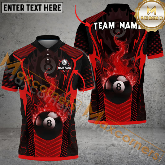 Maxcorners Billiards Ball 8 Flame Hexagon Pattern Sport Jersey Multicolor Options Personalized Name, Team Name 3D Shirt (4 Colors)