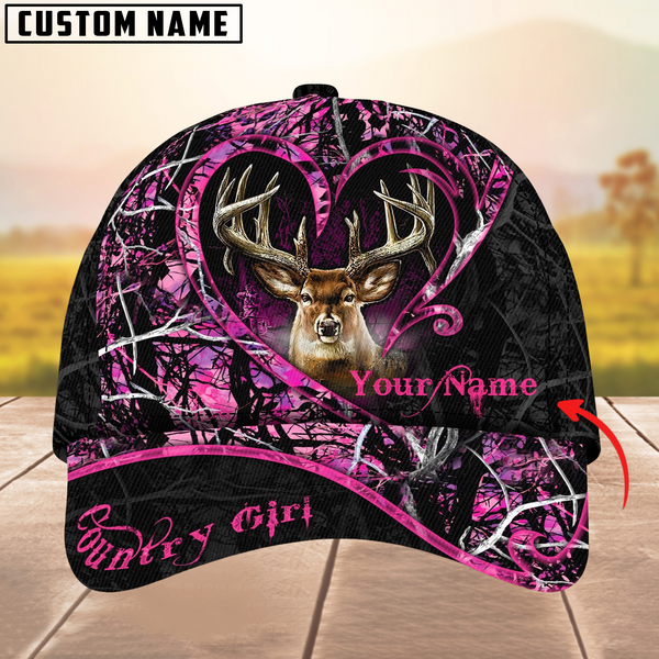 Maxcorners Deer Hunting The Best Love Deer Country Girls Pattern Multicolor Personalized Name 3D Cap