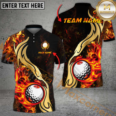 Maxcorners Golf Golden Ball Fire Multicolor Options Personalized Name, Team Name 3D Shirt