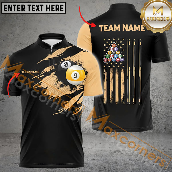 Maxcorners Ball 8&9 Golden Pattern Billiard Jersey Personalized Name, Team Name 3D Polo Shirt