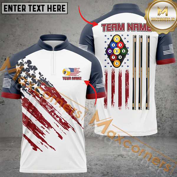 Maxcorners Ball 9 US Flag Champion Pattern Billiard Jersey Personalized Name, Team Name 3D Shirt