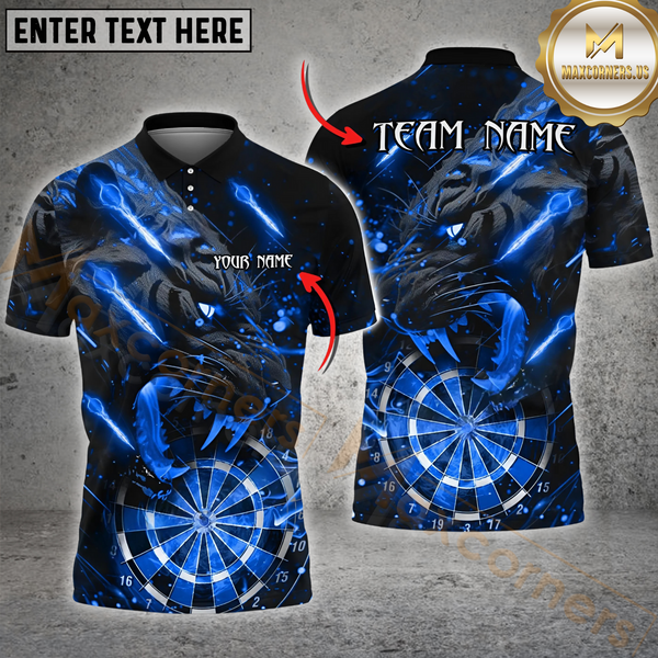 Maxcorners Black Tiger Roaring Fire  Darts Jersey Multicolor Option Customized Name, Team Name 3D Polo Shirt