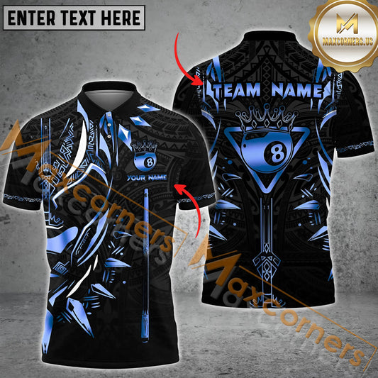 Maxcorners Ball 8 King Crown Diamond Broken Pattern Billiard Jersey Multicolor Options Personalized Name, Team Name 3D Polo Shirt