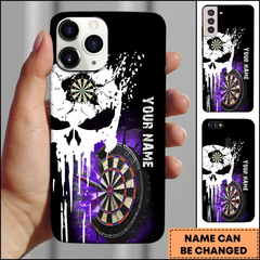 Maxcorners Darts Punisher Skull Cracked Board Blue Flame Personalized Name 3D Phone Case