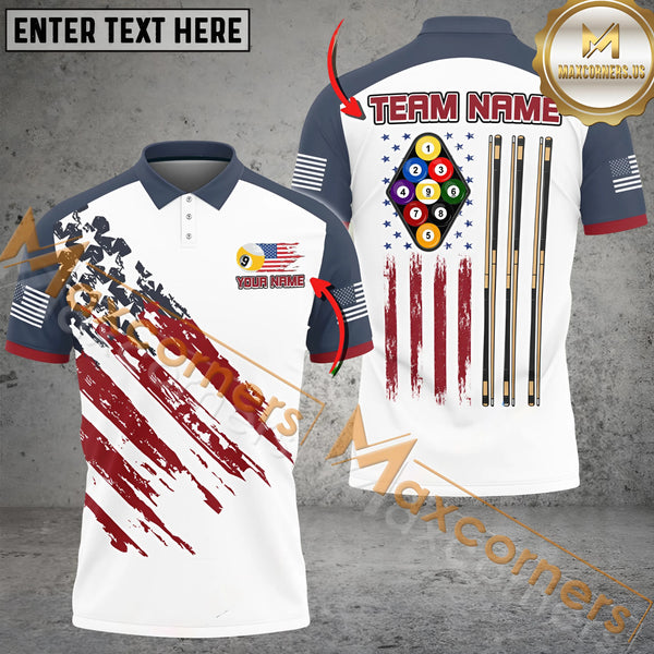 Maxcorners Ball 9 US Flag Champion Pattern Billiard Jersey Personalized Name, Team Name 3D Shirt