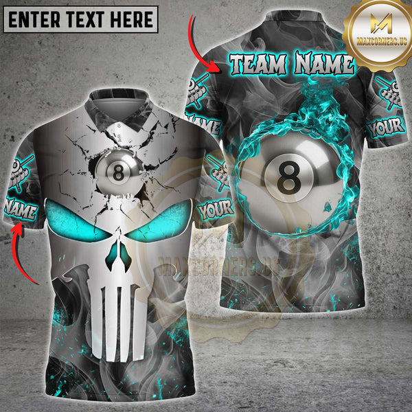Maxcorners Billiards Skull Metal 8-Ball Fire Multicolor Customized Name, Team Name 3D Shirt