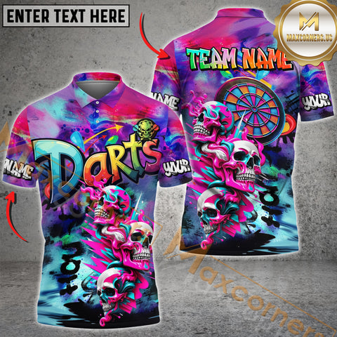 Maxcorners Darts Skull Neon Graffiti  Personalized Name, Team Name 3D Shirt