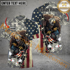 Maxcorners Ball And Pins Eagle Army Bowling Jersey Multicolor Options Personalized Name, Team Name 3D Shirt