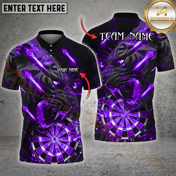 Maxcorners Black Tiger Roaring Fire  Darts Jersey Multicolor Option Customized Name, Team Name 3D Polo Shirt