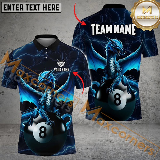 Maxcorners Billiards Dragon Ball 8 Thunder Lightning Multicolor Options Personalized Name And Team Name 3D Polo (4 Colors)