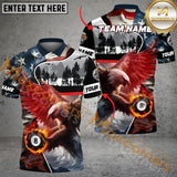 Maxcorners Ball 8 Fire Jungle Eagle American Flag Billiard Jersey Customized Name, Team Name 3D Polo Shirt