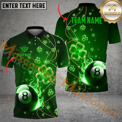 Maxcorners Ball 8 ST Patrick Day Billiard Jersey Customized Name, Team Name 3D Polo Shirt