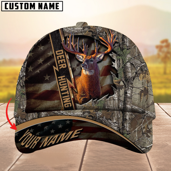 Maxcorners Premium Unique Version Of Cracked Flag Deer Hunting Multicolor Personalized Name 3D Cap