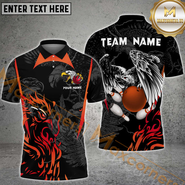 Maxcorners Bowling Eagle Majesty Multicolor Option Customized Name, Team Name 3D Polo Shirt