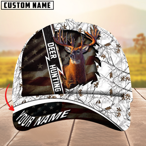 Maxcorners Premium Unique Version Of Cracked Flag Deer Hunting Multicolor Personalized Name 3D Cap